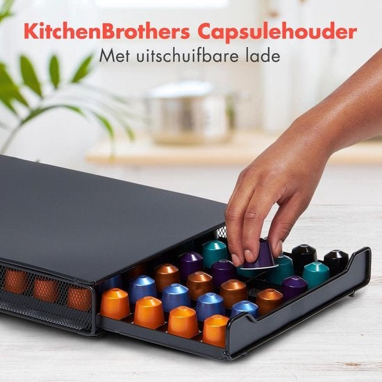 KitchenBrothers Capsulehouder met Lade - Geschikt voor Nespresso - 60 Cups - Zwart