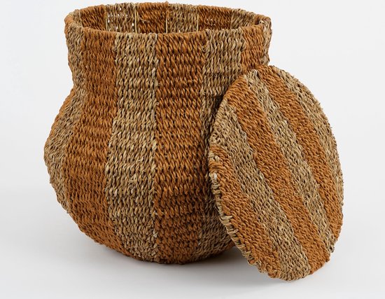 Mica Decorations Tacoma Opbergmand met Deksel - H47 x Ø50 cm - Jute - Geel