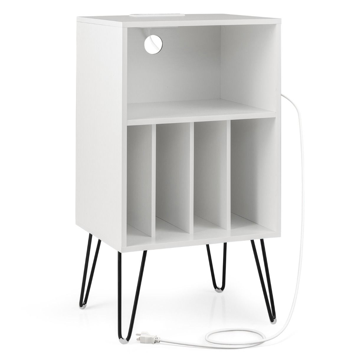 Coast Platenspelerstandaard - 3-laags vinyl opbergtafel - met oplaadstation - wit
