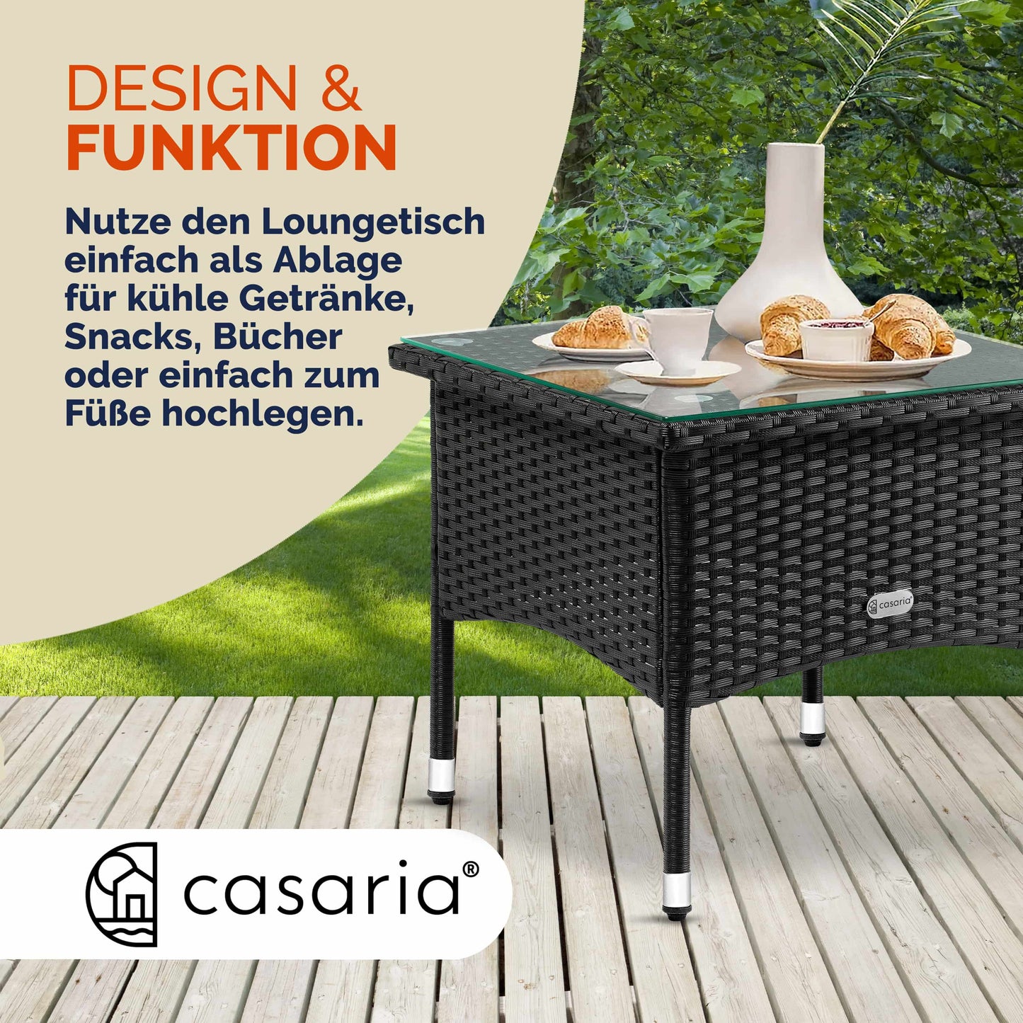 Casaria Bijzettafel Polyrotan Zwart 50x50x45cm