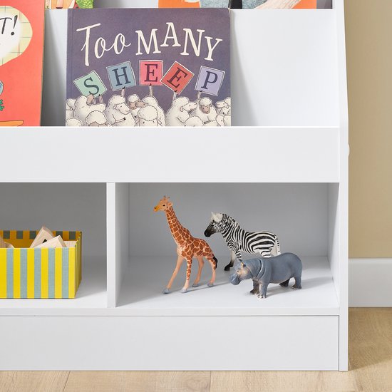 SoBuy Montessori KMB118-W Boekenkast voor kinderen, kinderrek met 3 opbergvakken en speelgoed opbergrek, kinderkamer, boekenrek en speelgoedrek, wit, 100 x 80 x 30 cm