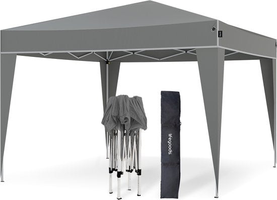 LifeGoods Partytent Plus - Opvouwbare tent - 3x3 m - Easy Up - Versterkt Frame - Waterdicht – Draagtas - Grijs