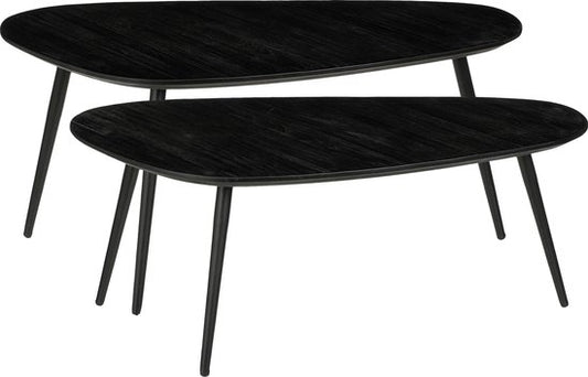 Mica Decorations Jailey Bijzettafel - Set van 2 - L84 x B39 x H39 cm - Gerecycled Hout - Zwart