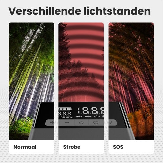 Auronic 12V Jumpstarter – Starthulp voor Auto's - Met Compressor en Bandenpomp – 1500A - 4L Diesel 8L Benzine - Zwart/Grijs
