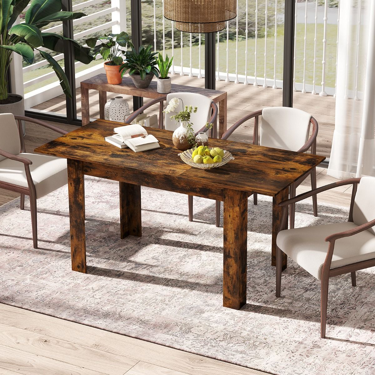 Coast Uitschuifbare Eettafel - Verstelbaar tafelblad - L-vormige poten - Koffiebruin 158 x 70 x 76 cm