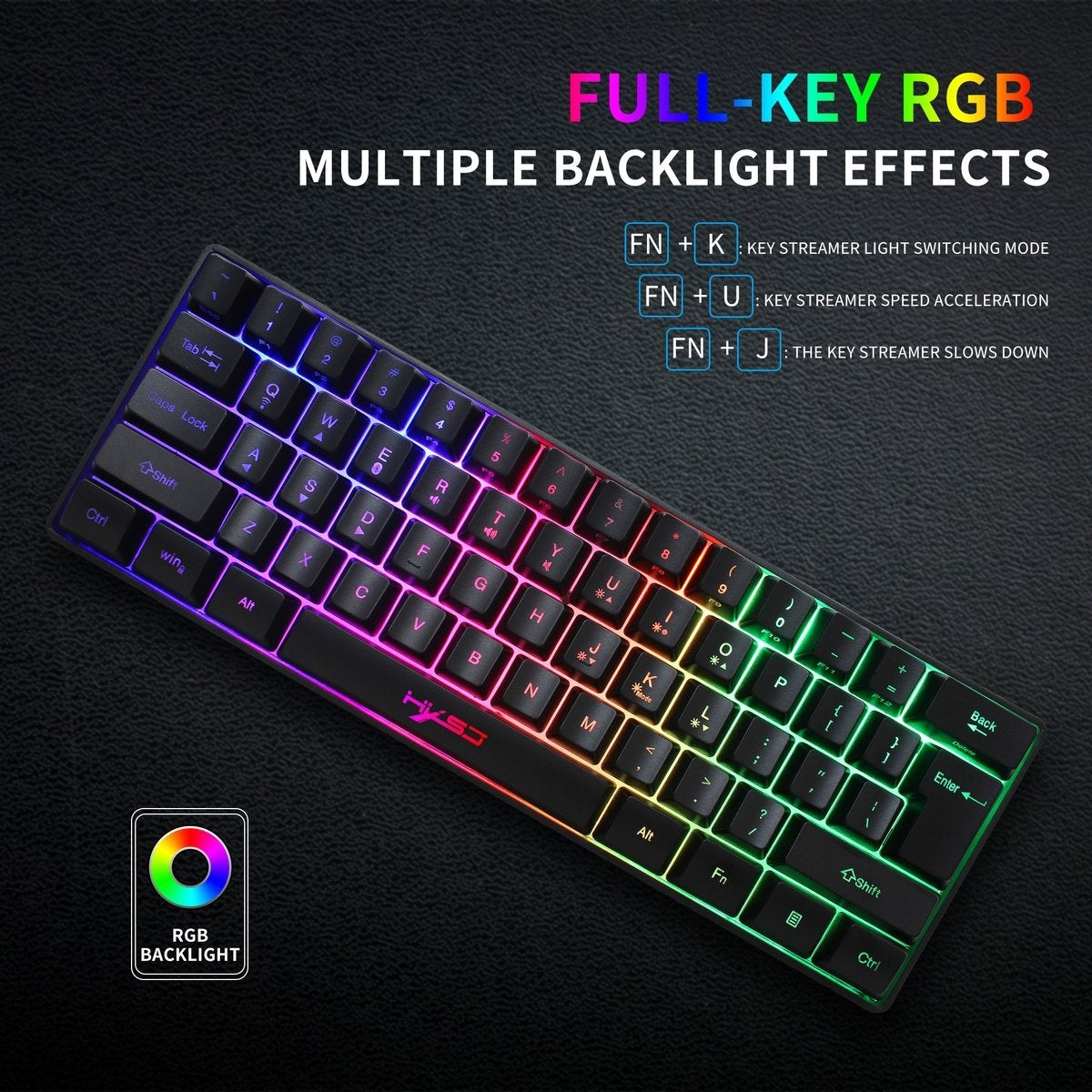 HXSJ L500 2.4GHz Membraan Draadloze Gaming Toetsenborden - RGB Bluetooth Toetsenbord - Tri modes - 61keys - Qwerty - Zwart