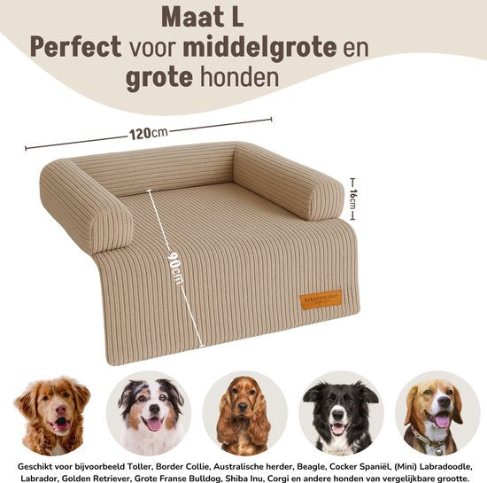 By Cee Cee Origineel Hondendeken Bank – Hondenkleed Bank - Hondenmand - Premium - Volledig Afritsbaar - Ribstof - Mokka Taupe - 120x90 - Maat L