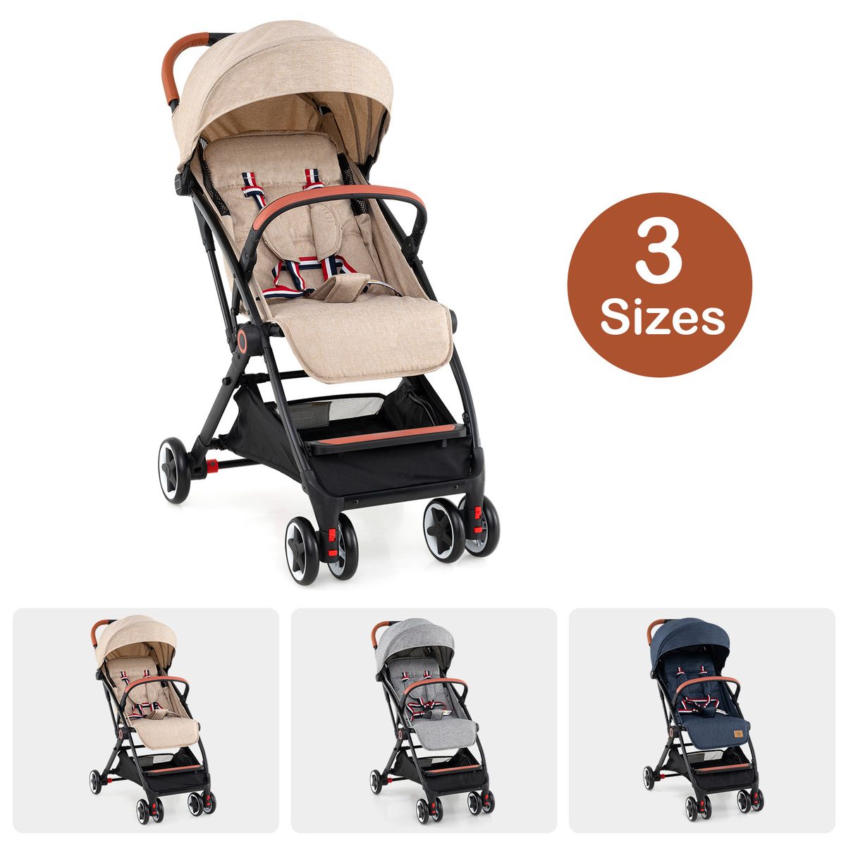 Coast Opvouwbare Kinderwagen - verstelbare rugleuning en voetensteun - schokdempende wielen - beige