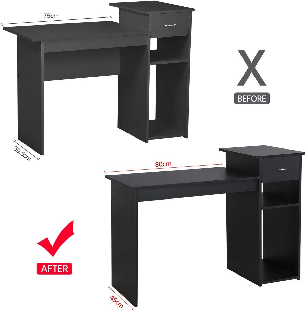 Yaheetech Computertafel - Met Lade en 2 Legplanken - 112 x 50 x 82 cm - Zwart