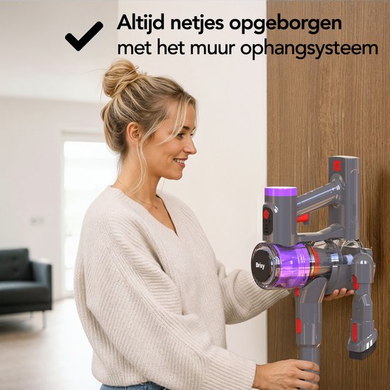 Brixy Steelstofzuiger Draadloos - 30 kPa Zuigkracht - 50 Min Gebruiktijd - Meerdere Filters - Kruimeldief - Draadloze Stofzuiger - Vacuum Cleaner - Grijs/Paars