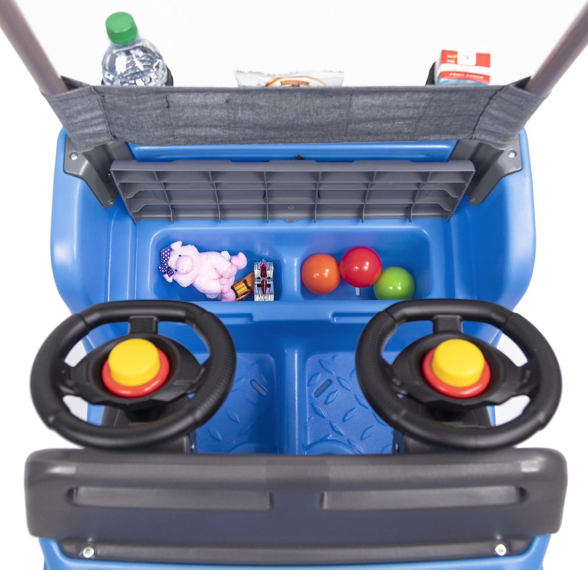 Step2 looppauto Side-By-Side Push Around SUV in Blauw - Duwauto voor 2 kinderen - Luifel voor schaduw - Loopauto met duwstang & luifel - Voor kinderen vanaf 2 jaar