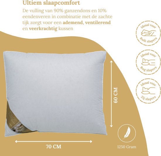 Ten Cate Hoofdkussen - Hoofdkussen Nekklachten - Ganzendons & Ganzenveren - Driekamer - Hoofdkussens - Geschikt voor rug-, zij- en buikslapers - Ergonomisch Boxkussen - 50x60 cm