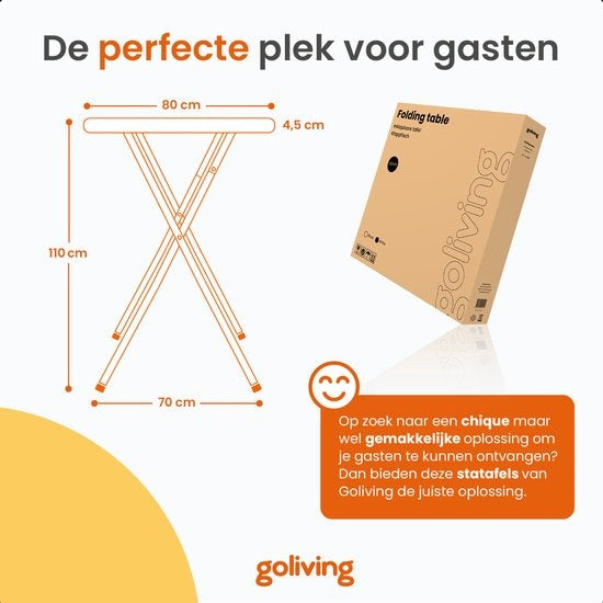 Goliving Statafel – Inclusief Statafelhoes – Statafelrok – Inklapbaar – Stevige partytafel – Voor binnen en buiten – Draagvermogen 50kg – Ø80 x 110 cm – 8,5 kg – Zwart