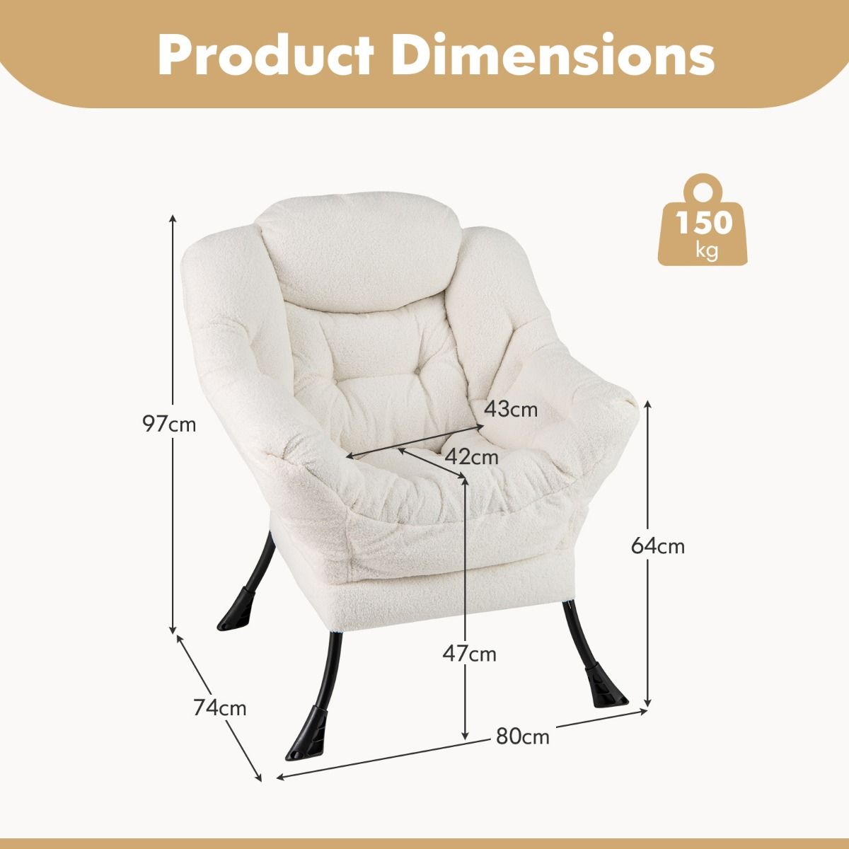 Coast Relaxfauteuil - Gestoffeerde loungestoel met hoofdkussen - Opbergvak - Beige