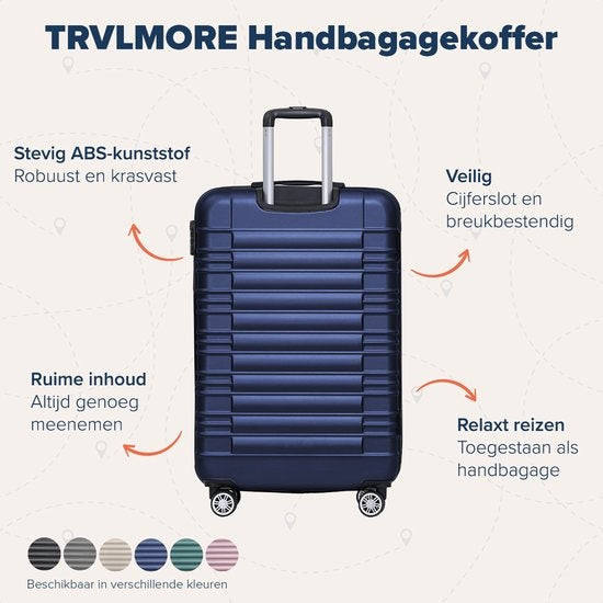 TRVLMORE Koffer - Handbagage - Cijferslot - 54x36x20cm - 38L - Donkerblauw