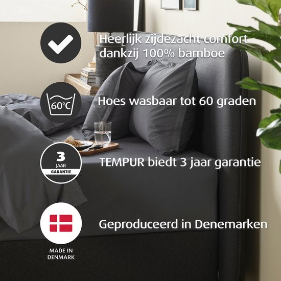 Home by TEMPUR - Dekbedovertrek - 140x200 cm - Antraciet & Bamboevezels - Zijdezacht & Strijkvrij - Slaapkamer & Comfort - Natuurlijke temperatuurregulatie