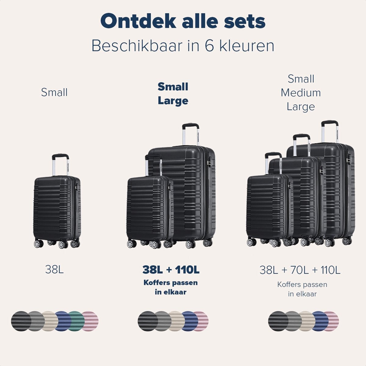 TRVLMORE Kofferset - 2 Delig - 38L Handbagage + 110L Ruimbagage - Zwart