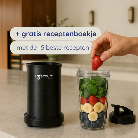 Safecourt Kitchen Blender – Incl. 2 To Go Bekers  – 1000 W – 700 ml & 350 ml – Zwart