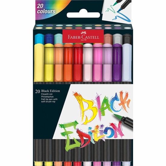 Faber-Castell brushpennen - Black edition - 20 kleuren in karton etui - FC-116452