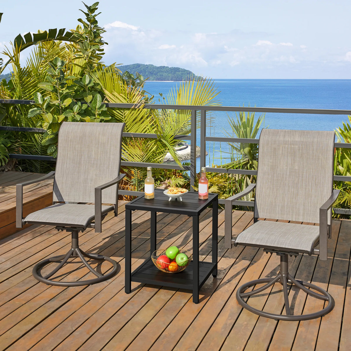 Yaheetech Gartentafel 2-laags Beisteltafel 45 × 45 × 54 cm Zwart