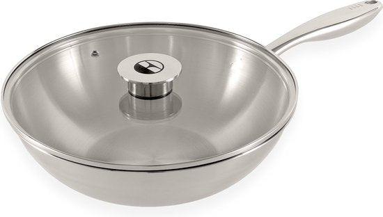 ELLE Gourmet Classique RVS Wokpan met Deksel - Ø 28 cm - PFAS vrij - Inductie