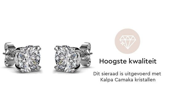 Yolora Dames Oorbellen - Rond Kalpa Camaka Kristallen - Zilverkleurig - 18K Witgoud Verguld - Vrouwen Oorknoppen Zilver - Oorknopjes - Sieraden - Luxe Giftbox - Geschenkdoos - Cadeau doos - Mooie Cadeauverpakking - Moederdag Cadeautje