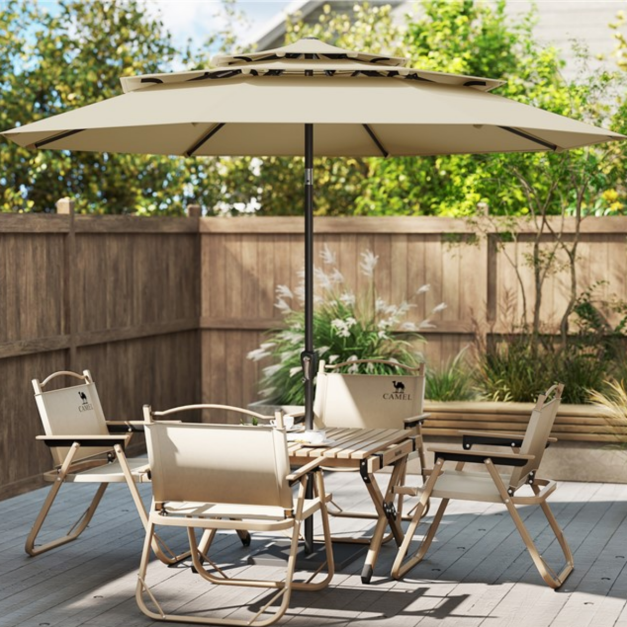 Coast Terrasparasol 300 x 300 x 245 cm - 3-Niveau Dak - Kantelbaar - Slinger - Beige/Bruin/Grijs