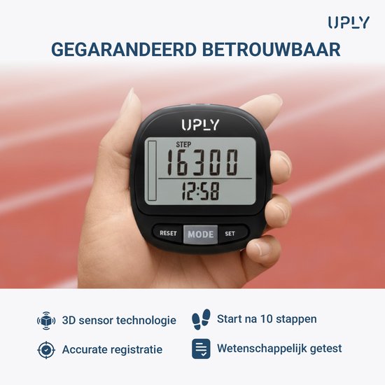 Uply Stappenteller met Clip & Draagkoord – 3D Sensor – Broekzak Pedometer – Inclusief Batterij – Zwart