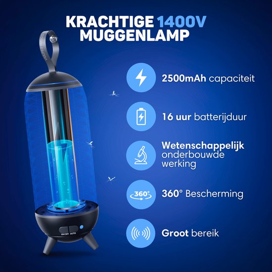 Vulpes Goods® Verjager - Muggenlamp Oplaadbaar - Elektrische Insectendoder - Vliegenlamp - Insectenlamp - UV stand & Nachtlamp - Ophangbaar - Waterdicht - Incl. opvangbak & schoonmaakborstel