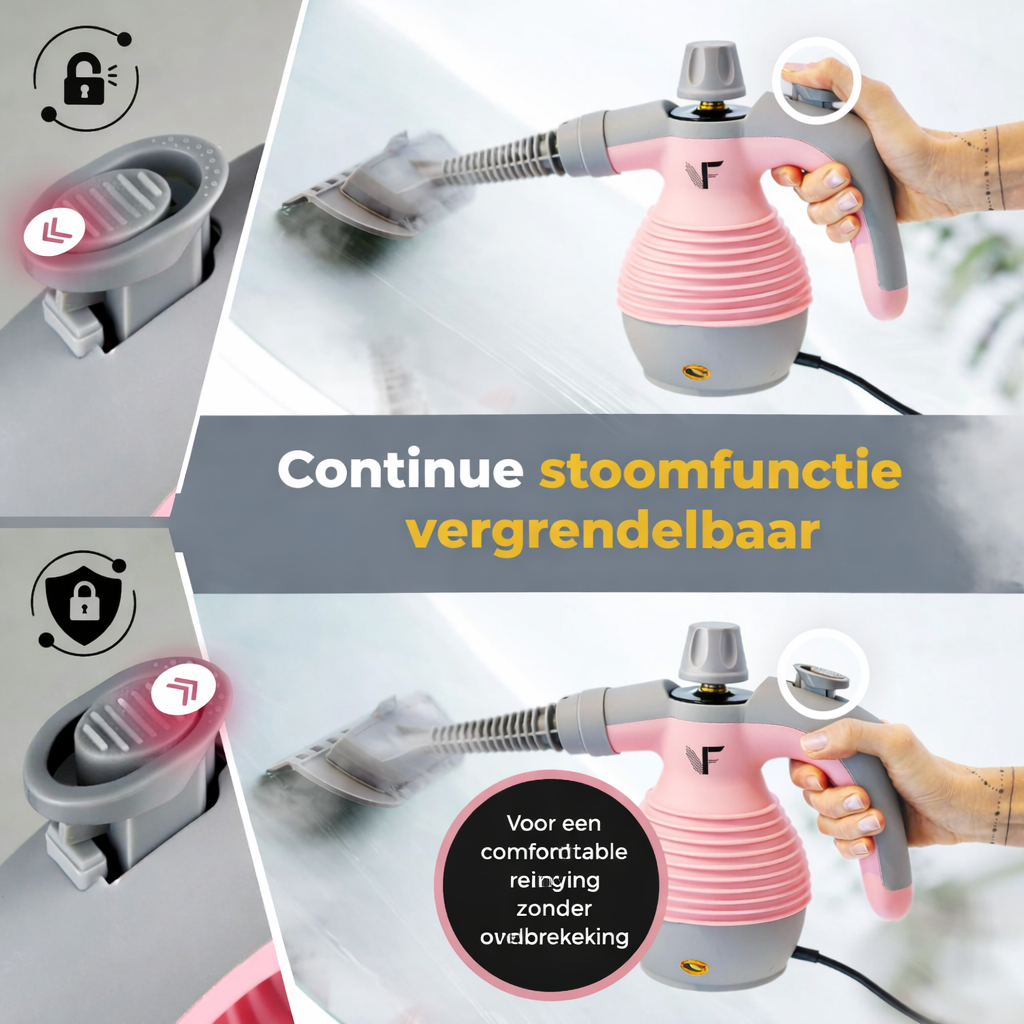 Hand stoomreiniger - Stoomregeling - Inclusief 10 accessoires - 350 ml tank - Roze