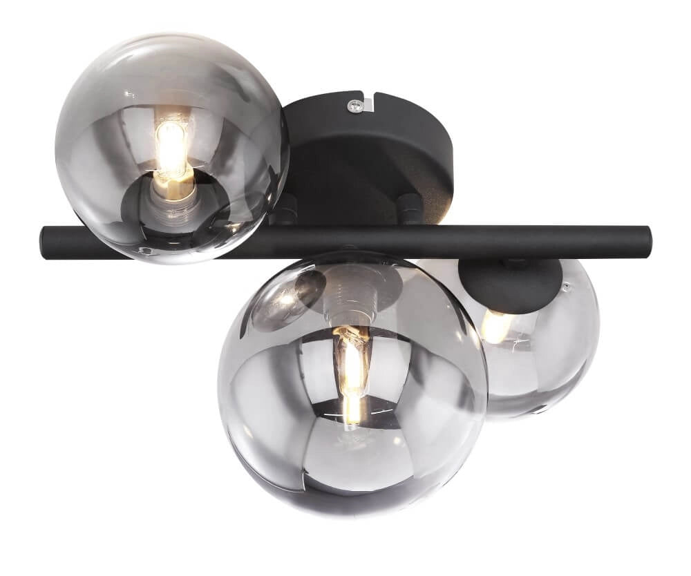 Globo Plafondlamp Riha - Zwart met Smoke Glas - 20,8 x 28,3 cm