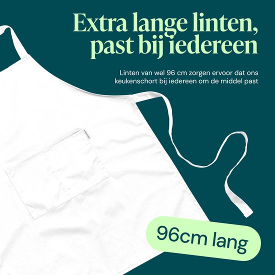 Castagnola keukenschort - Water- en vuilafstotend - Professioneel Kookschort - BBQ Schort voor Dames en Heren - Unisex - Verstelbare Gesp - Extra Grote Vakken - Wit