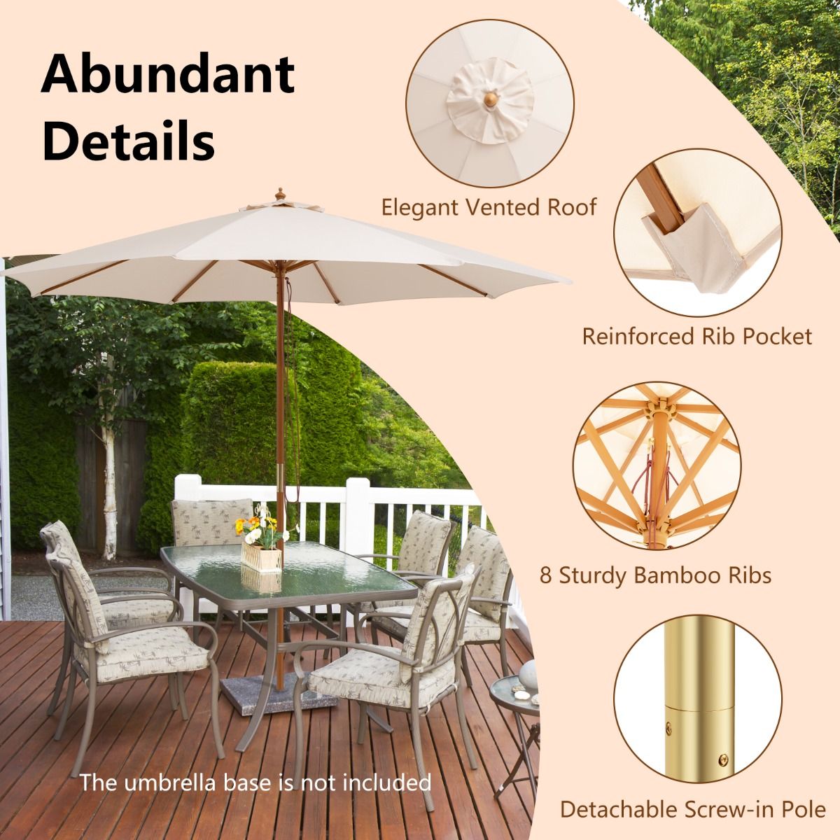 Coast Terrasparasol - Hout - Beige - 300x300x262cm