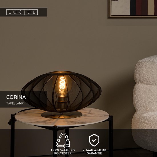 Lucide CORINA - Tafellamp - Ø 40 cm - 1xE27 - Zwart - Japandi