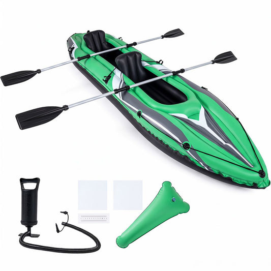 Coast Opblaasbare Kajak voor 2 Personen - versterkt PVC - met aluminium peddels en rugleuningen - groen/zwart 350 x 78 x 47 cm