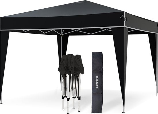 LifeGoods Partytent - Paviljoen - Easy Up - Opvouwbaar - Waterdicht - Met Draagtas - 300 x 300 cm – Zwart