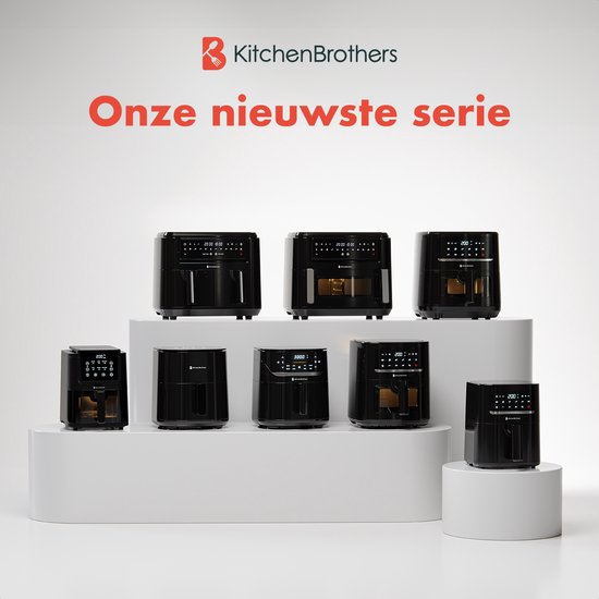 KitchenBrothers Airfryer XXL Dual Zone - 9L - 2400W - Heteluchtfriteuse - Snackverdeler - 50ºC tot 200ºC - 10 Kookprogramma's - Zwart