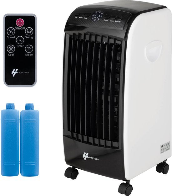 HomeTech FL-1701R Mobiele Aircooler met 3 Snelheden - Luchtkoeler Verrijdbaar met Afstandsbediening - 3 Bedrijfsmodi en Timer - Zwart/Wit