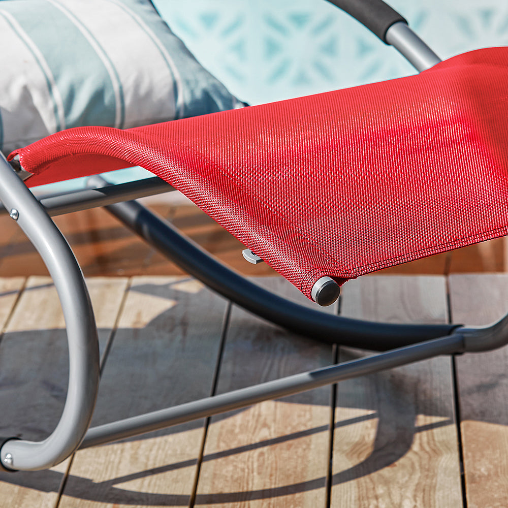 SoBuy OGS28-Rx2 Ligstoelen Set van 2 – Rood – 143x57x85 cm – Ergonomische Schommelstoelen met Hoofdsteun en Zijvak