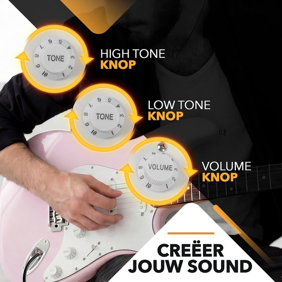 Finesse Elektrische Gitaar met Versterker - met Videocursus - Gitaar - Volwassenen - Kind - Roze