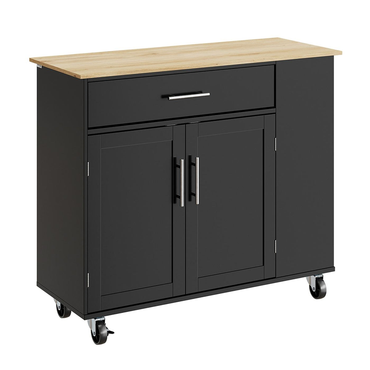 SoBuy Keukentrolley 99 x 40 x 84,3 cm - Zwart - 2 Deuren - Lade - 4 Wielen
