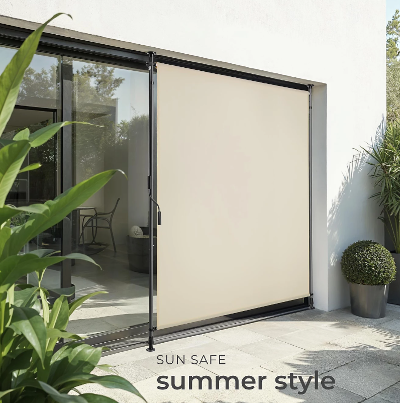 Tectake Zonnescherm Taija 128 x 7 x 216–310 cm – Handslinger – UV50+ – Beige