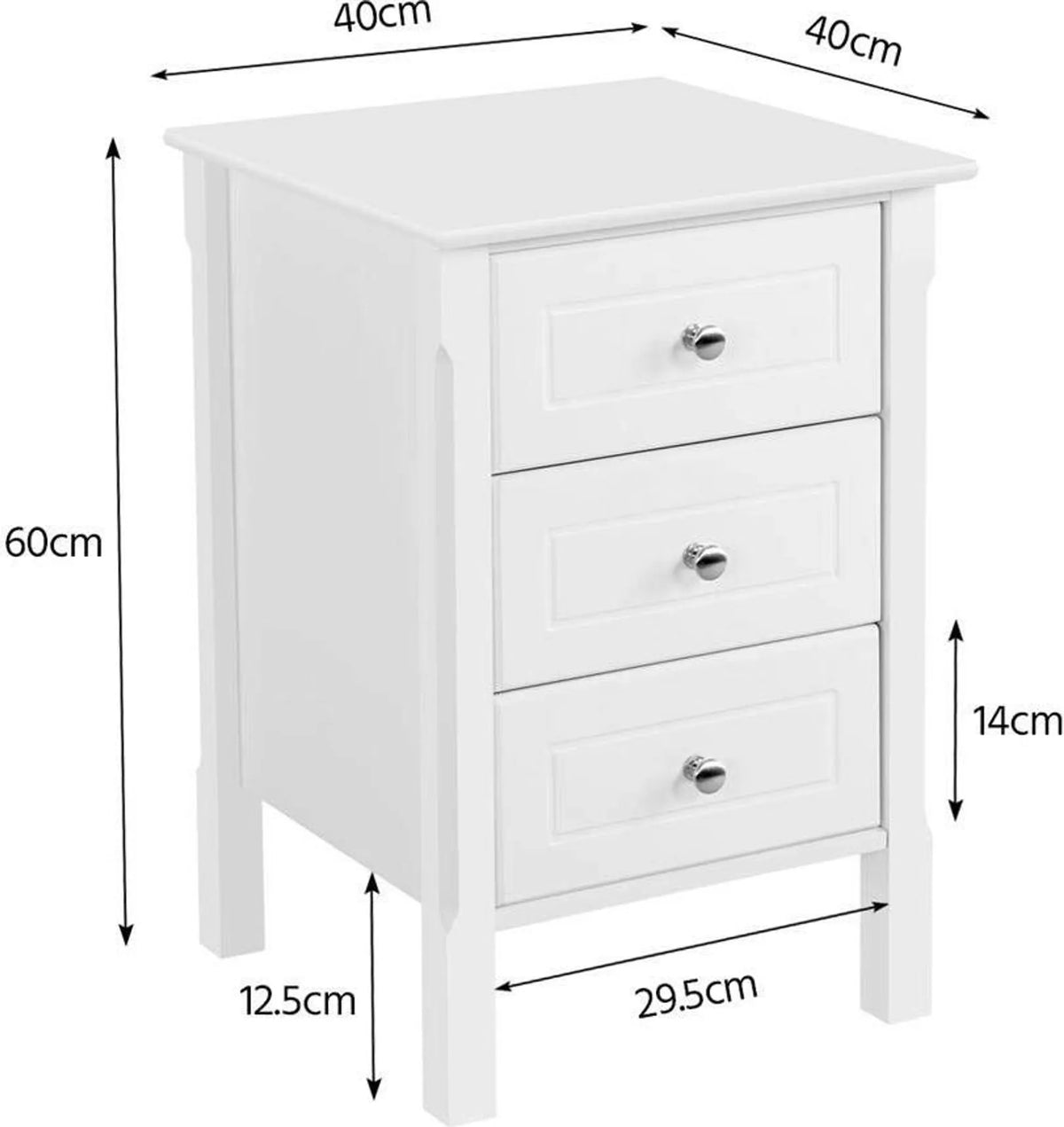 Yaheetech Nachtkastje Met 3 Lades – Voorzien Van Aluminium Knopgrepen En Vochtbestendig Gelakt Oppervlak En Hoogwaardige Ladegeleiders – Voor Slaapkamer En Woonkamer – Wit E1 MDF – 40 x 40 x 60 cm