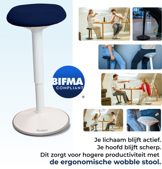 Backerz Wiebelkruk - Ergonomische Wiebel Stoel hoogte 55-80cm - Balanskruk - Zit Sta kruk - Zadelkruk Blauw