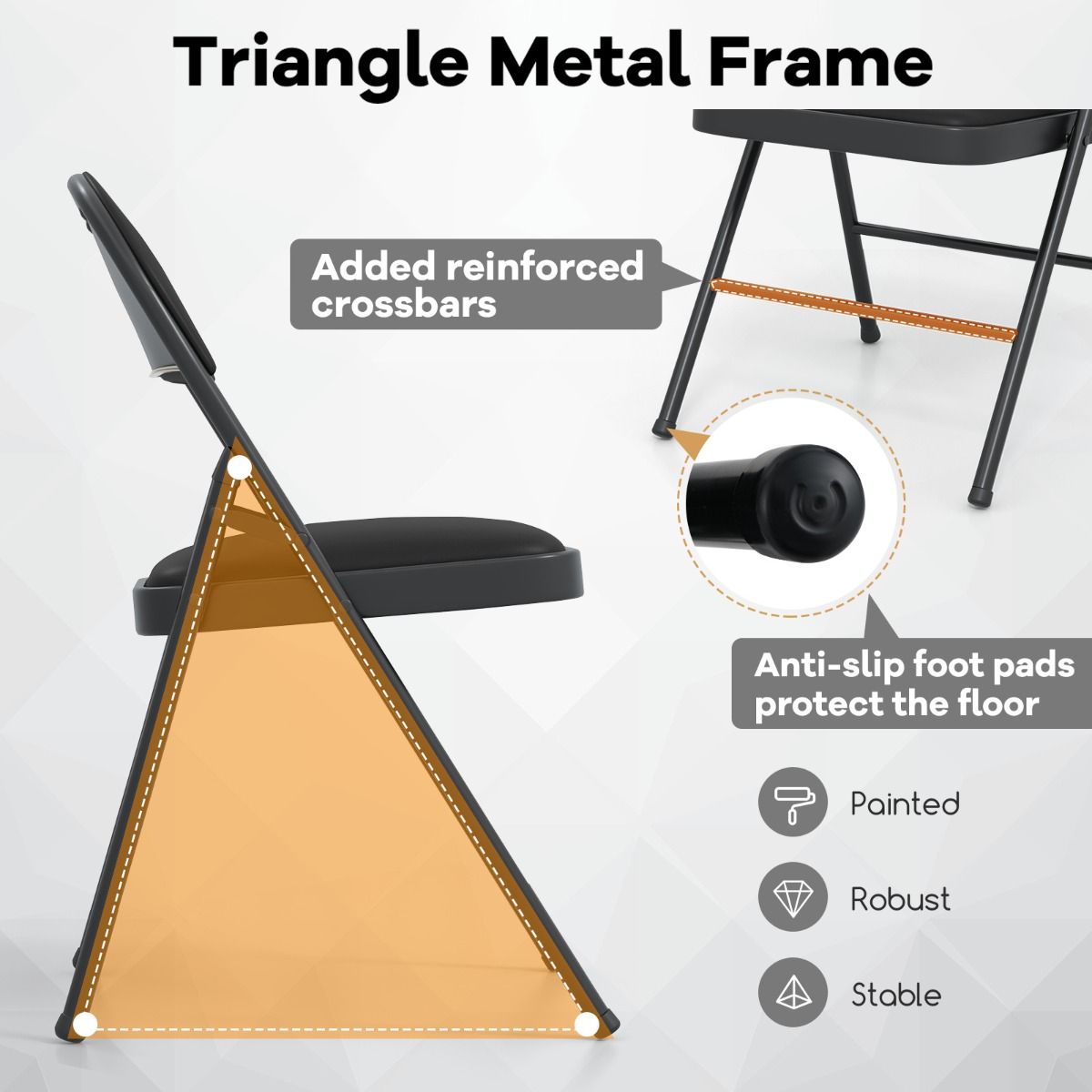 Coast Klapstoelen Set van 2 - metalen frame - kunstlederen bekleding - zwart