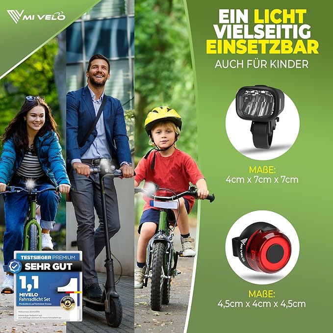 MIVELO Fietsverlichting Set – USB Oplaadbaar & Waterdicht – 100 Lux – Smart One
