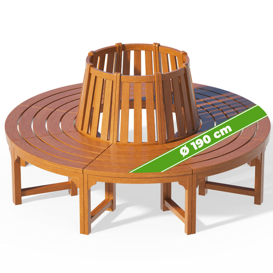 Ronde Boombank van FSC-gecertificeerd Eucalyptushout - Ø 190 cm - 360° Tuinbank met Rugleuning - Bruin