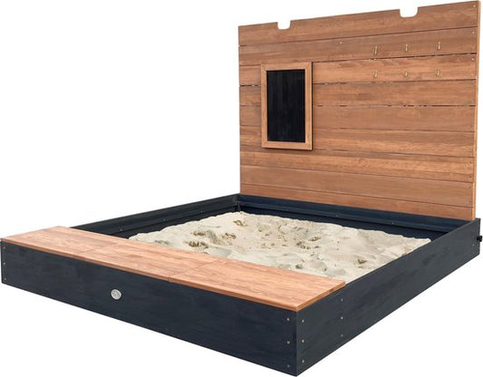 AXI Mandy Zandbak XXL met Opbergruimte en Deksel - Met Bankje en Krijtbord - Inclusief Gronddoek - 160 x 151 cm - Antraciet/Bruin