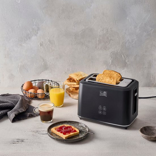 FRITEL Toaster TO 2995 - Stijlvolle Broodrooster - 2 Sleuven - 7 Toastniveaus - 850W - Touch Display - Mat Zwart - Uitneembare kruimellade + Broodjesopzet