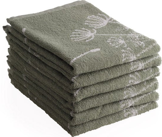 DoubleDry Luxe Keukenhanddoeken Set - 6 Stuks - 50x50 cm - 100% Katoen - Hoge Absorptie & Duurzaam - Dandelion, Groen